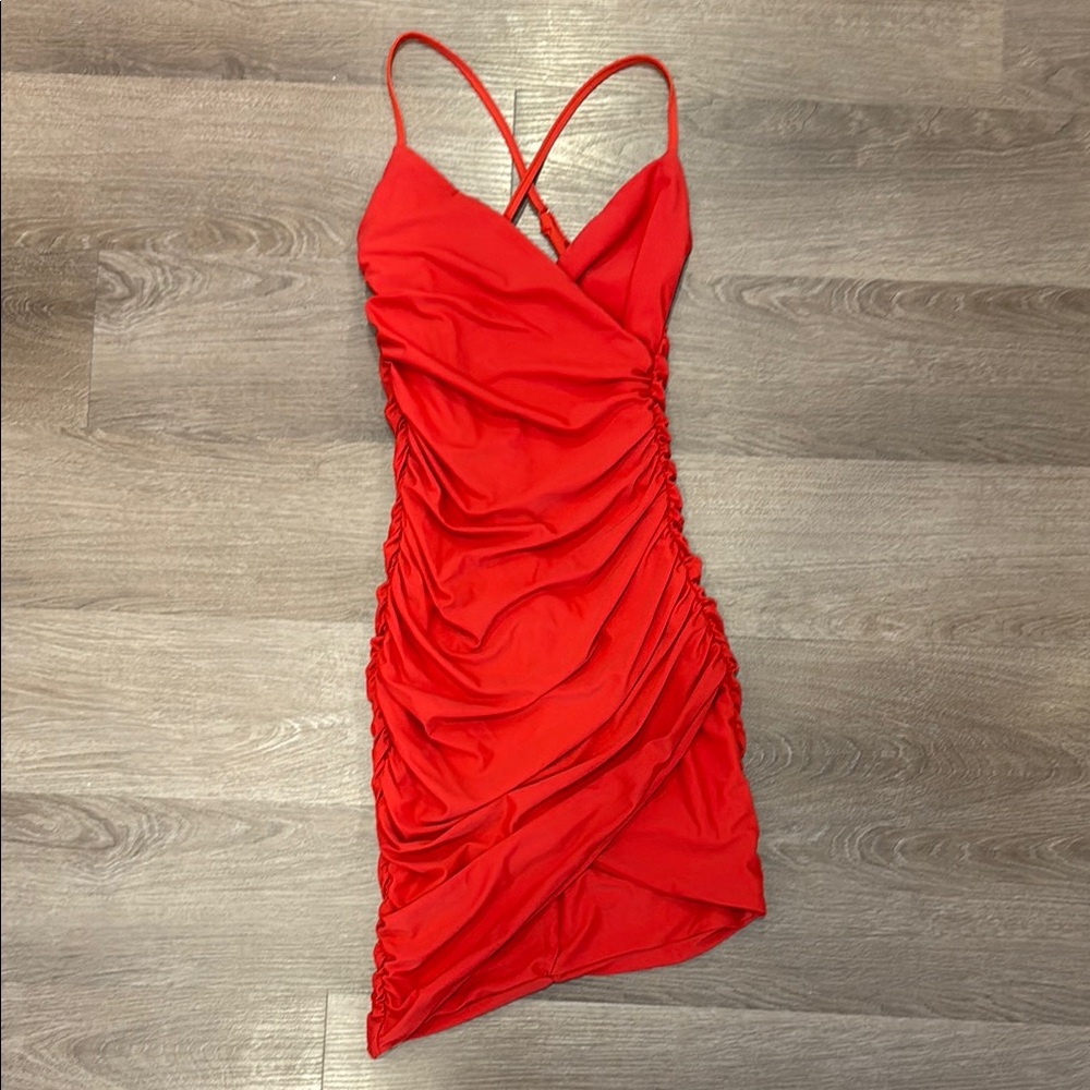 Tiger Mist Ruched Red Dress - Picture 2 of 6